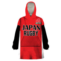Custom Japan Rugby Wearable Blanket Hoodie Seamless Japanese Waves Pattern - Wonder Print Shop