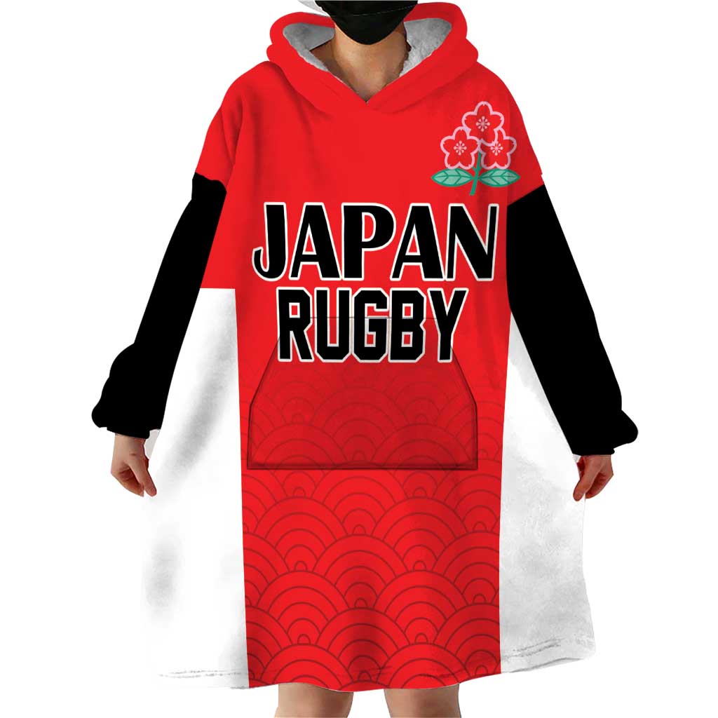 Custom Japan Rugby Wearable Blanket Hoodie Seamless Japanese Waves Pattern - Wonder Print Shop