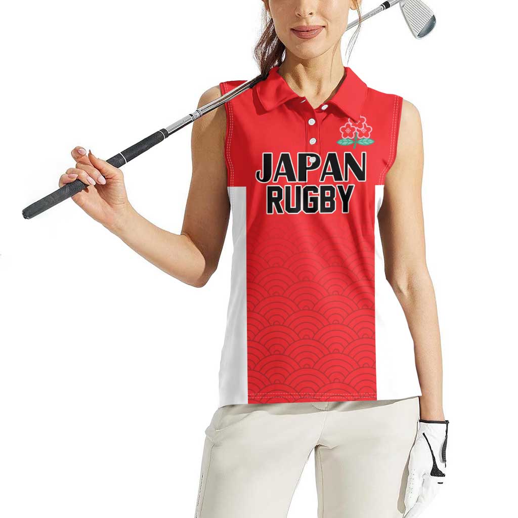 Custom Japan Rugby Women Sleeveless Polo Shirt Seamless Japanese Waves Pattern - Wonder Print Shop