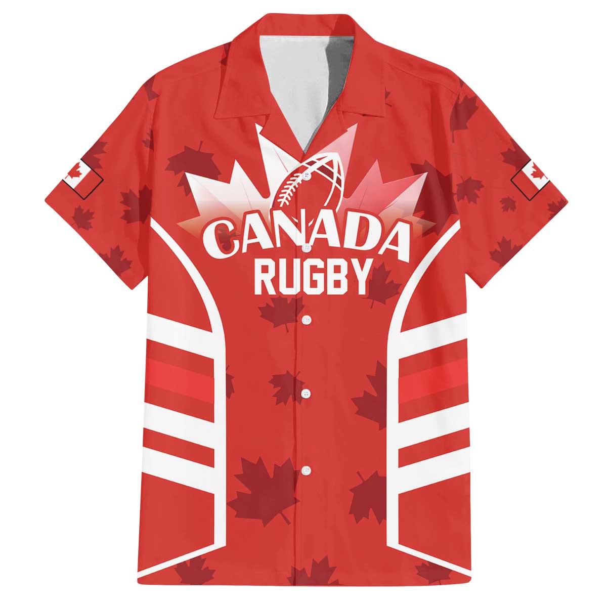 Custom Canada Rugby Family Matching Off Shoulder Short Dress and Hawaiian Shirt Canada Flag Maple Leaf - Wonder Print Shop