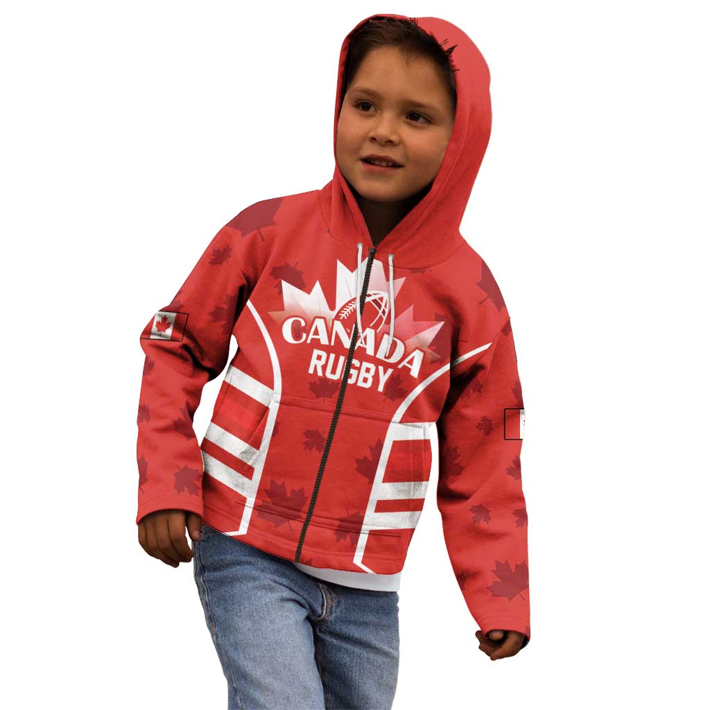 Custom Canada Rugby Kid Hoodie Canada Flag Maple Leaf - Wonder Print Shop