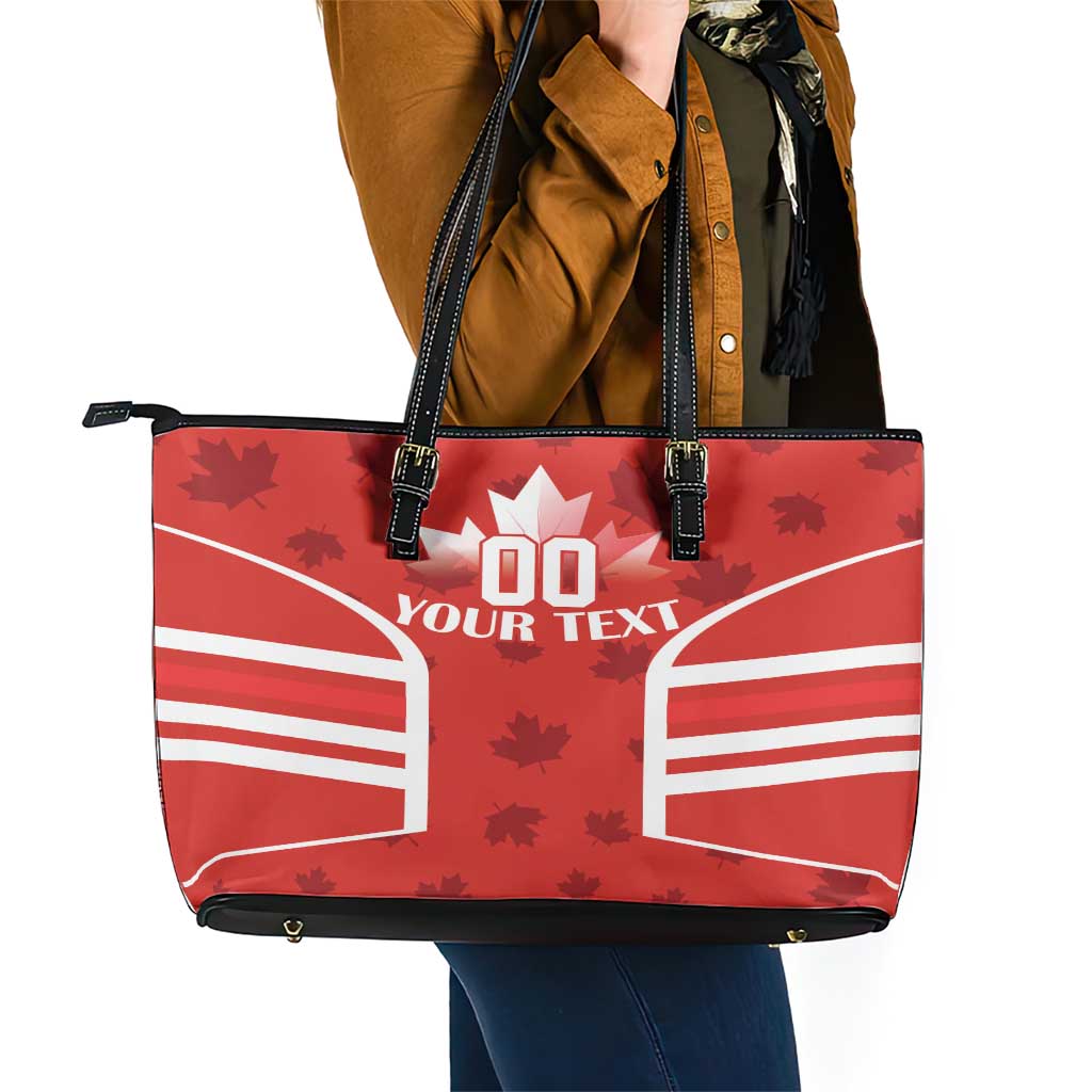 Custom Canada Rugby Leather Tote Bag Canada Flag Maple Leaf - Wonder Print Shop