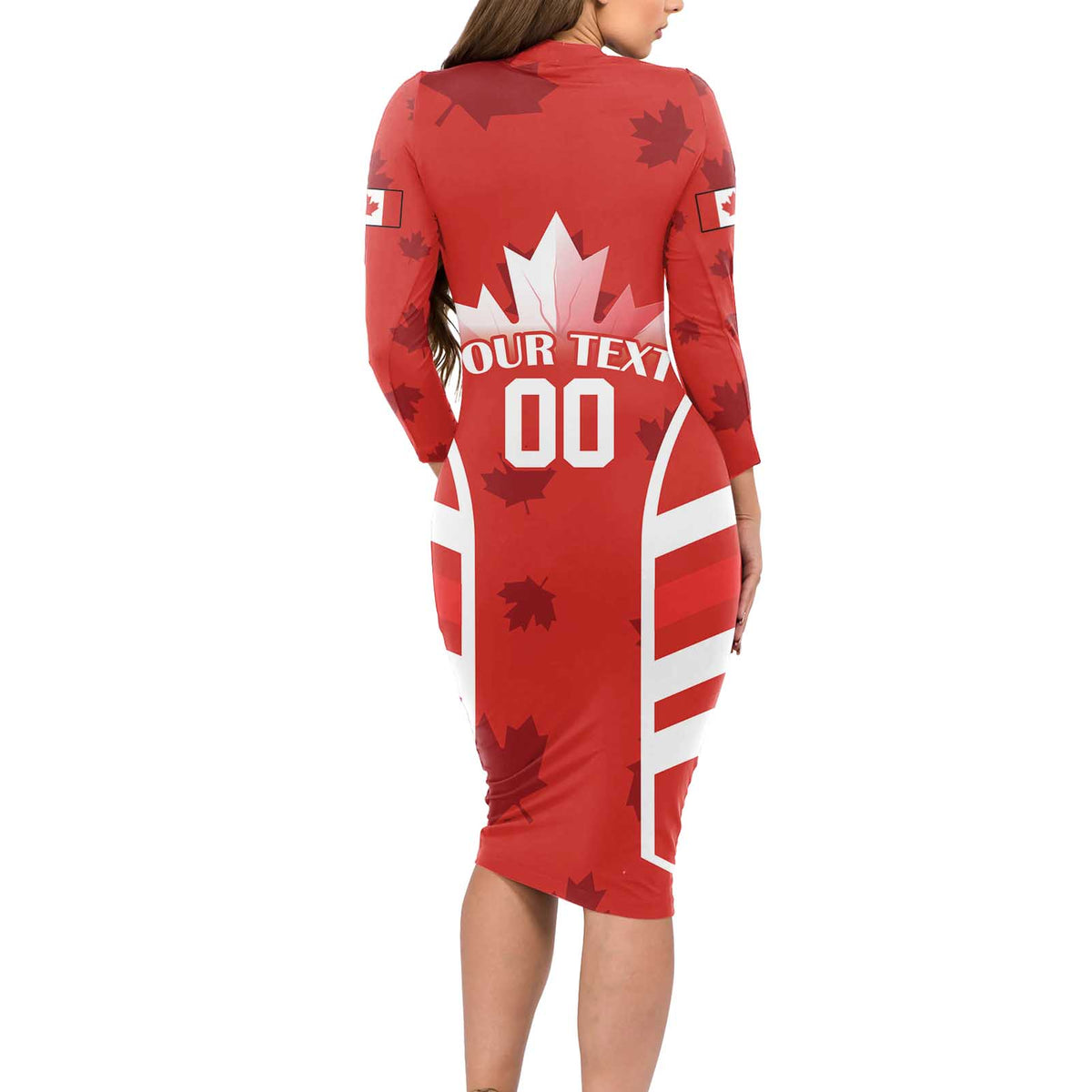 Custom Canada Rugby Long Sleeve Bodycon Dress Canada Flag Maple Leaf - Wonder Print Shop