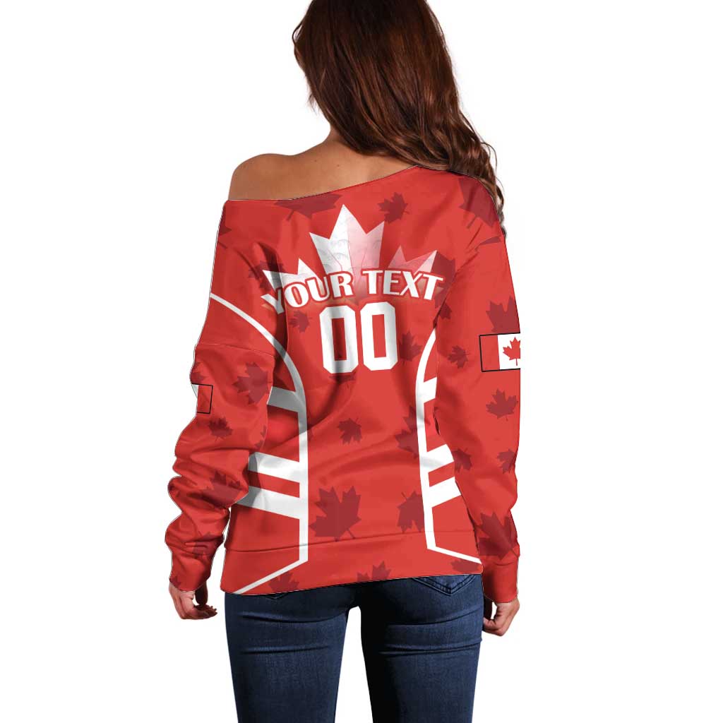 Custom Canada Rugby Off Shoulder Sweater Canada Flag Maple Leaf - Wonder Print Shop