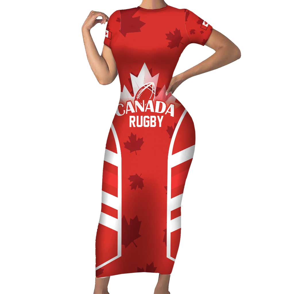 Custom Canada Rugby Short Sleeve Bodycon Dress Canada Flag Maple Leaf - Wonder Print Shop