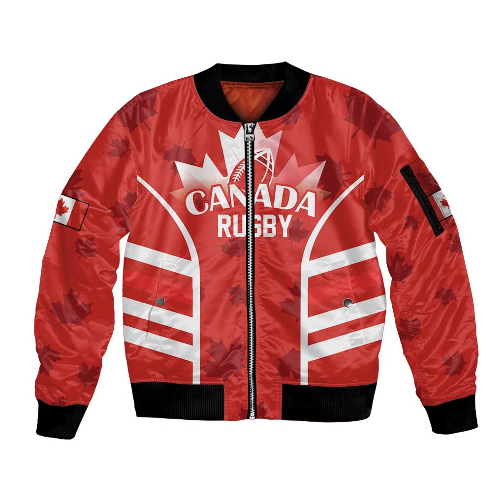 Custom Canada Rugby Sleeve Zip Bomber Jacket Canada Flag Maple Leaf - Wonder Print Shop