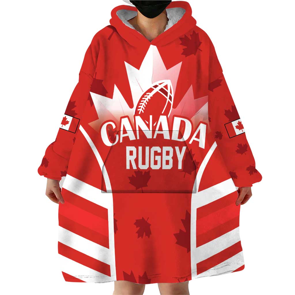 Custom Canada Rugby Wearable Blanket Hoodie Canada Flag Maple Leaf - Wonder Print Shop
