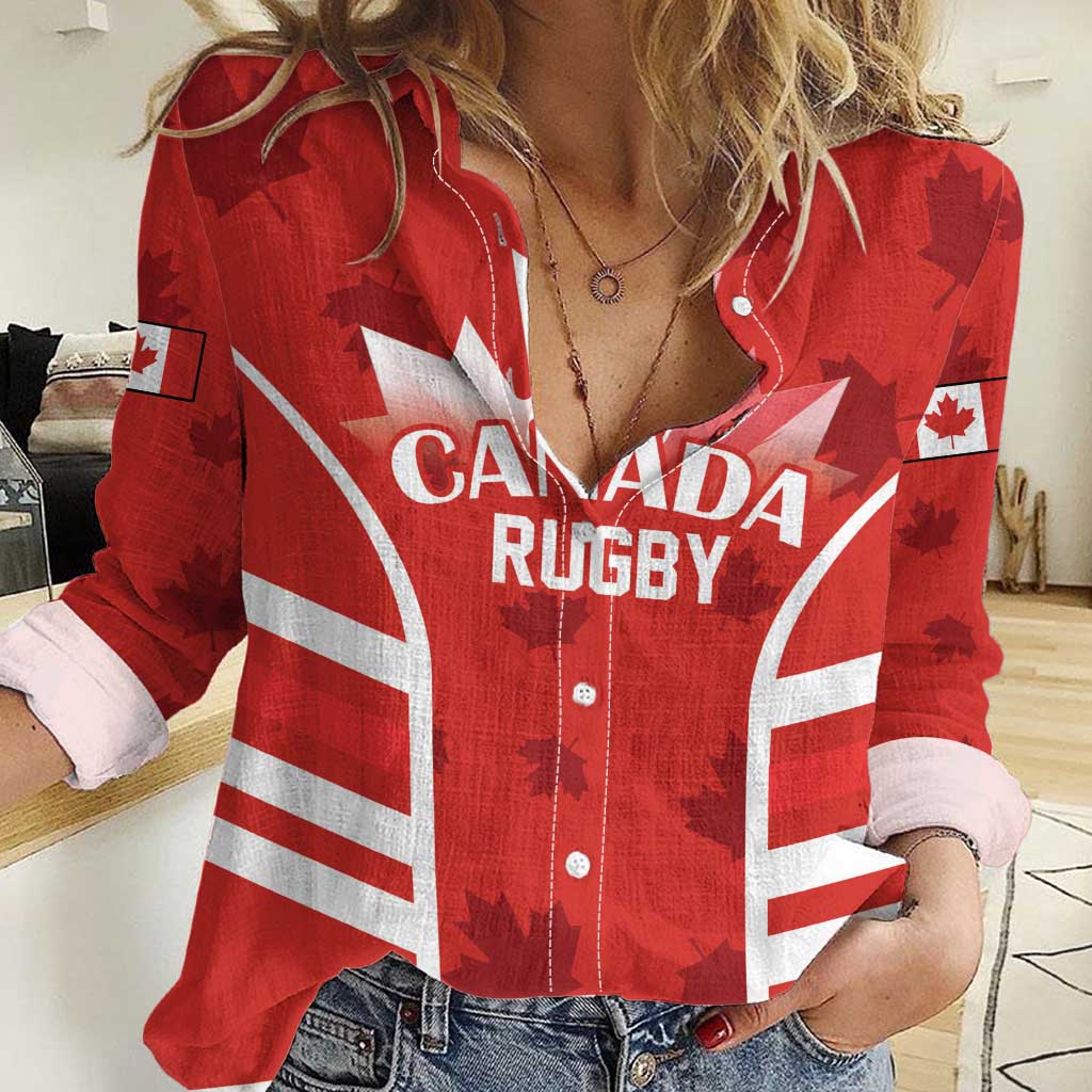 Custom Canada Rugby Women Casual Shirt Canada Flag Maple Leaf - Wonder Print Shop