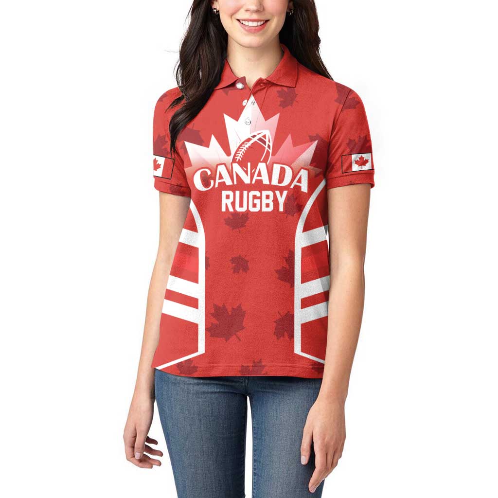 Custom Canada Rugby Women Polo Shirt Canada Flag Maple Leaf - Wonder Print Shop