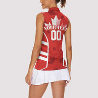 Custom Canada Rugby Women Sleeveless Polo Shirt Canada Flag Maple Leaf - Wonder Print Shop