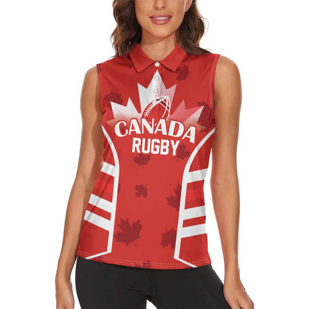 Custom Canada Rugby Women Sleeveless Polo Shirt Canada Flag Maple Leaf - Wonder Print Shop