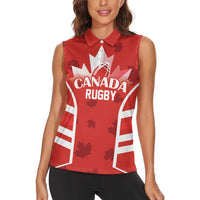 Custom Canada Rugby Women Sleeveless Polo Shirt Canada Flag Maple Leaf - Wonder Print Shop