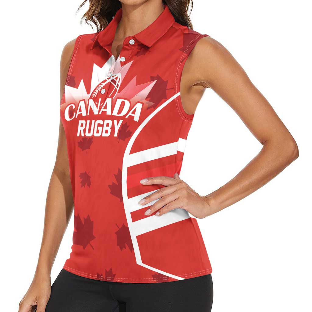 Custom Canada Rugby Women Sleeveless Polo Shirt Canada Flag Maple Leaf - Wonder Print Shop