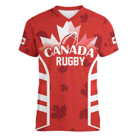 Custom Canada Rugby Women V-Neck T-Shirt Canada Flag Maple Leaf - Wonder Print Shop