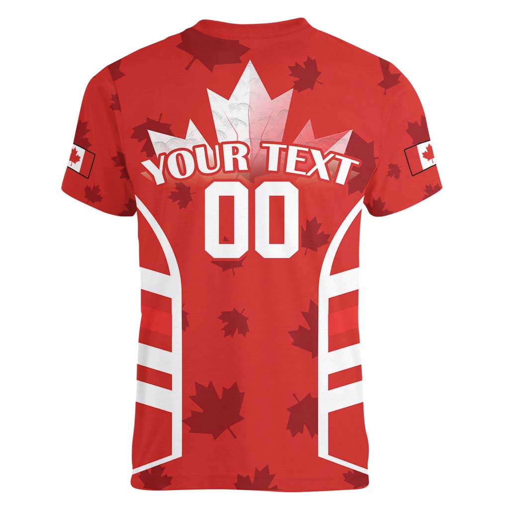 Custom Canada Rugby Women V-Neck T-Shirt Canada Flag Maple Leaf - Wonder Print Shop