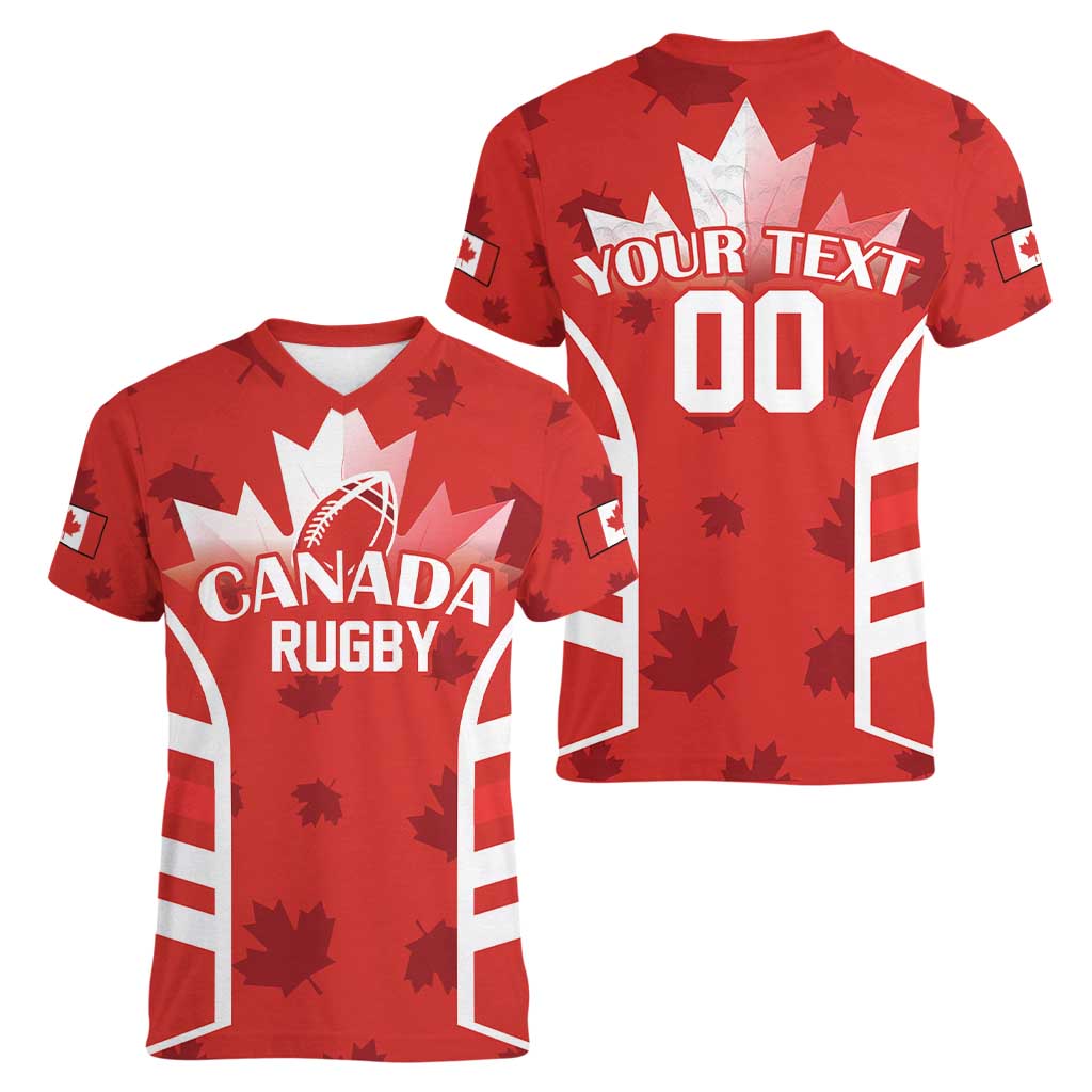 Custom Canada Rugby Women V-Neck T-Shirt Canada Flag Maple Leaf - Wonder Print Shop