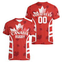 Custom Canada Rugby Women V-Neck T-Shirt Canada Flag Maple Leaf - Wonder Print Shop