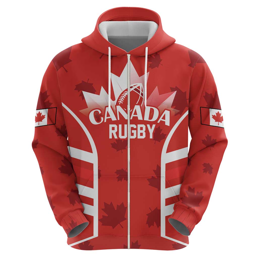 Custom Canada Rugby Zip Hoodie Canada Flag Maple Leaf - Wonder Print Shop