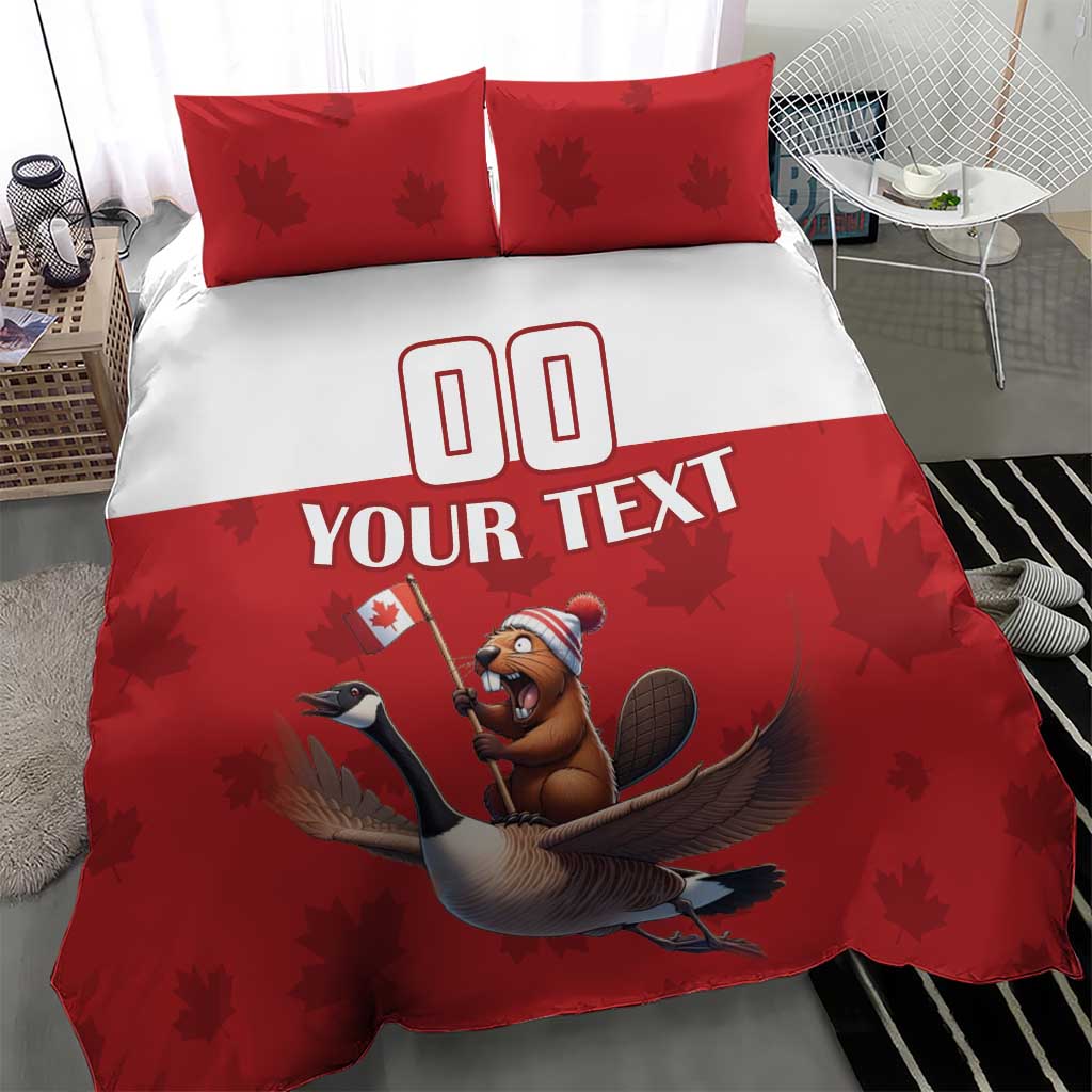 Custom Canada Rugby Bedding Set Beaver Riding A Goose - Wonder Print Shop