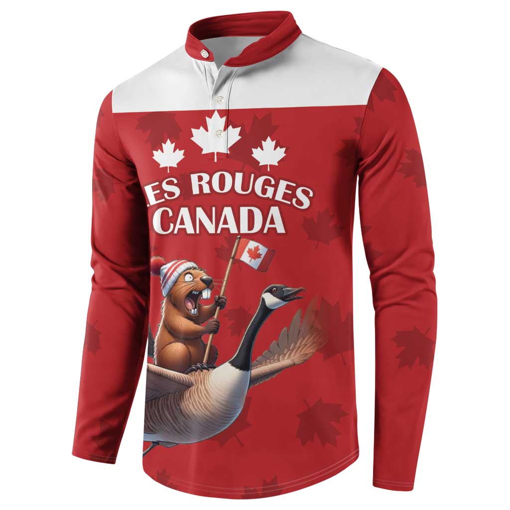 Custom Canada Rugby Button Sweatshirt Beaver Riding A Goose - Wonder Print Shop