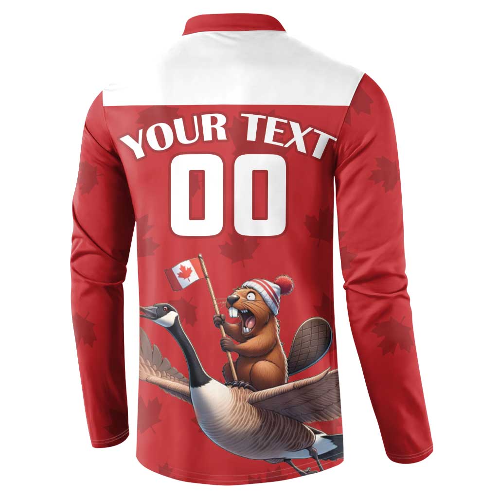 Custom Canada Rugby Button Sweatshirt Beaver Riding A Goose - Wonder Print Shop
