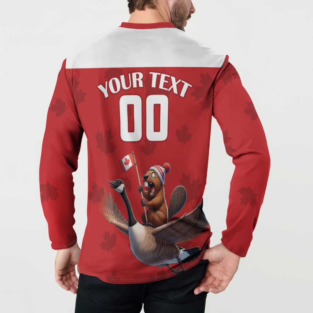 Custom Canada Rugby Button Sweatshirt Beaver Riding A Goose - Wonder Print Shop