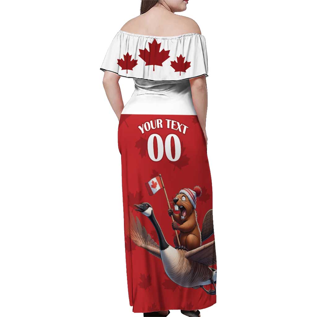 Custom Canada Rugby Family Matching Off Shoulder Maxi Dress and Hawaiian Shirt Beaver Riding A Goose - Wonder Print Shop