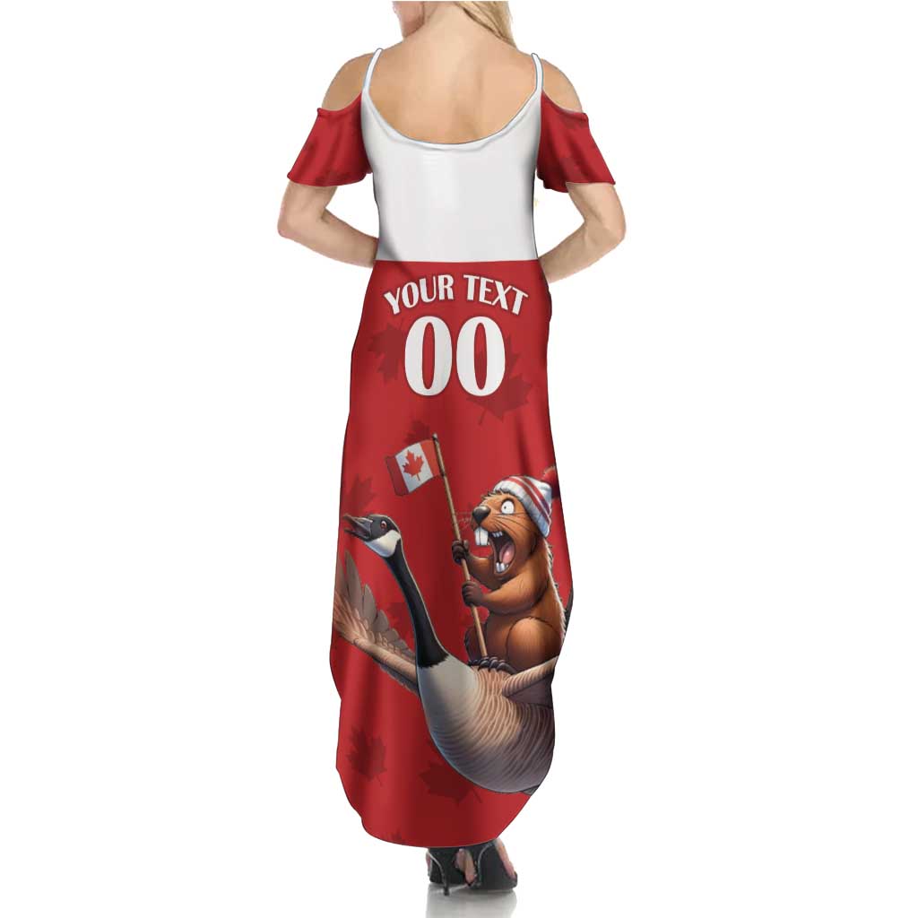 Custom Canada Rugby Family Matching Summer Maxi Dress and Hawaiian Shirt Beaver Riding A Goose - Wonder Print Shop