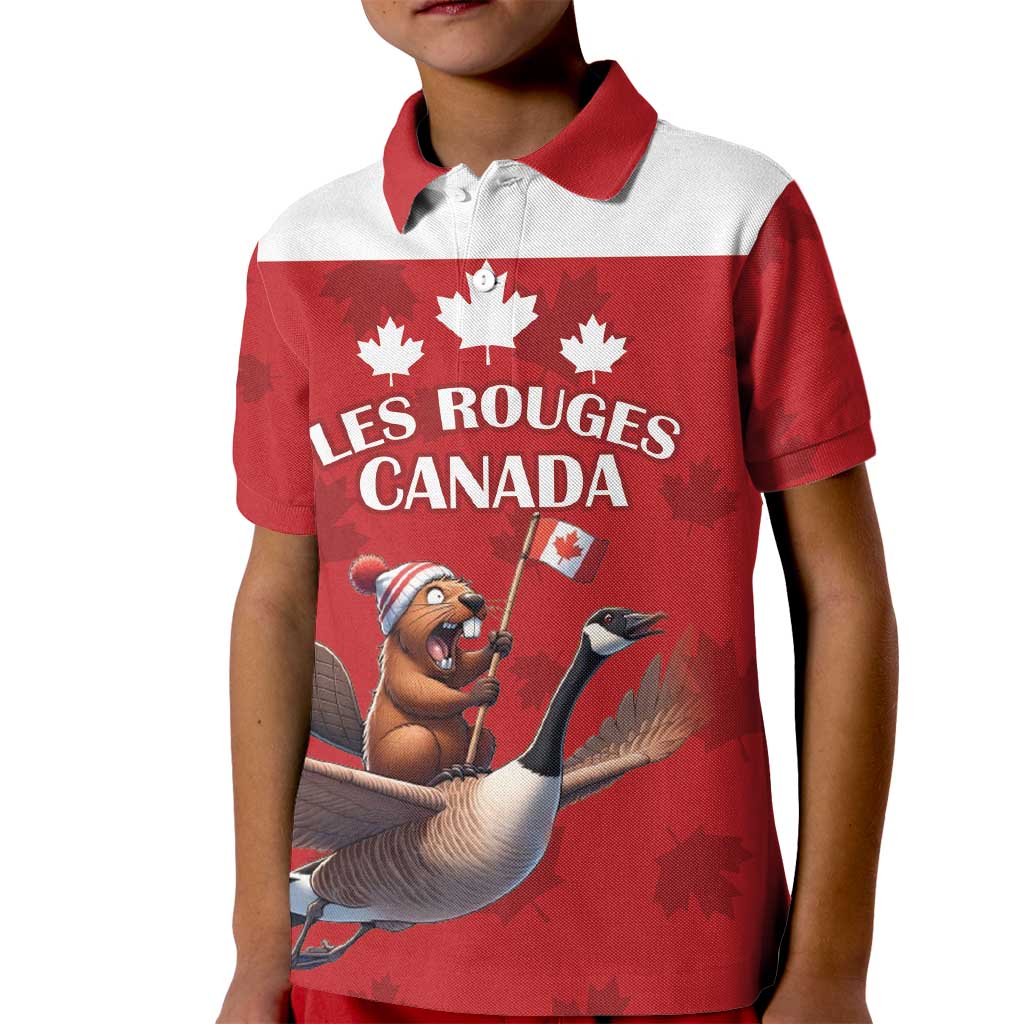 Custom Canada Rugby Kid Polo Shirt Beaver Riding A Goose - Wonder Print Shop