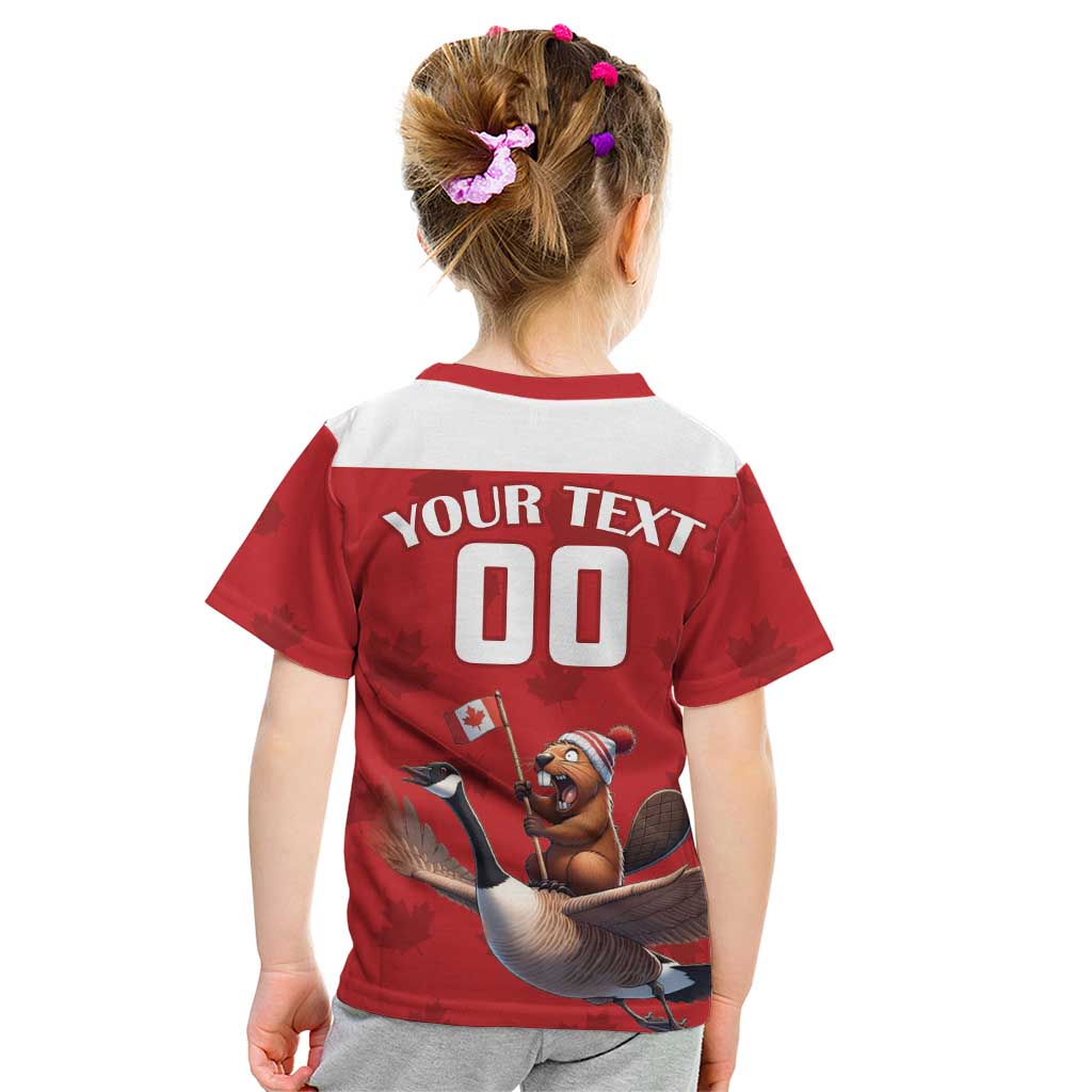 Custom Canada Rugby Kid T Shirt Beaver Riding A Goose - Wonder Print Shop