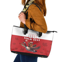 Custom Canada Rugby Leather Tote Bag Beaver Riding A Goose - Wonder Print Shop