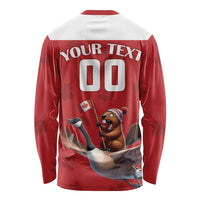 Custom Canada Rugby Long Sleeve Shirt Beaver Riding A Goose - Wonder Print Shop