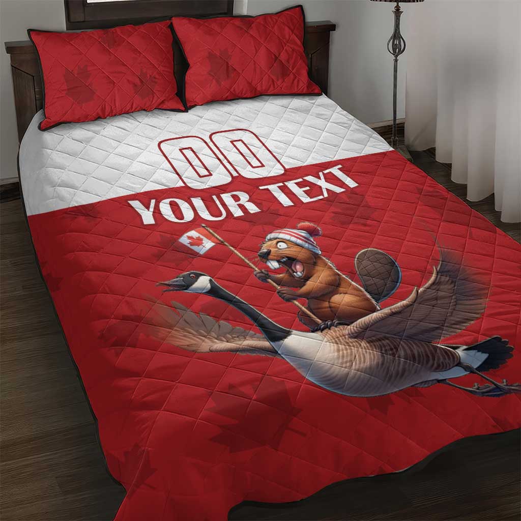 Custom Canada Rugby Quilt Bed Set Beaver Riding A Goose - Wonder Print Shop