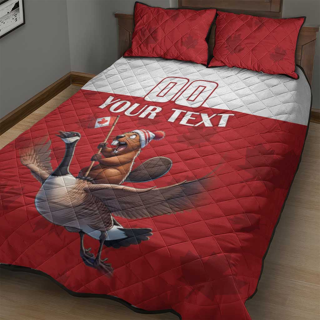 Custom Canada Rugby Quilt Bed Set Beaver Riding A Goose - Wonder Print Shop