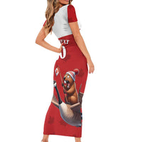 Custom Canada Rugby Short Sleeve Bodycon Dress Beaver Riding A Goose - Wonder Print Shop