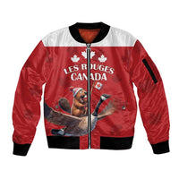 Custom Canada Rugby Sleeve Zip Bomber Jacket Beaver Riding A Goose - Wonder Print Shop