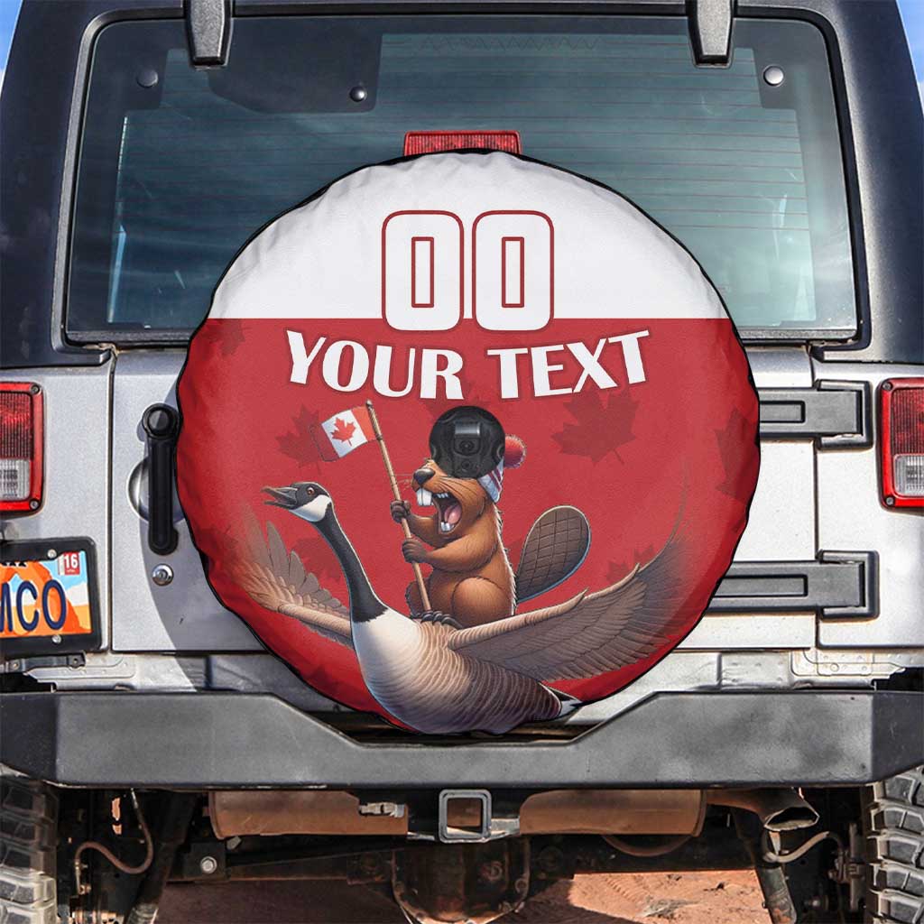 Custom Canada Rugby Spare Tire Cover Beaver Riding A Goose - Wonder Print Shop