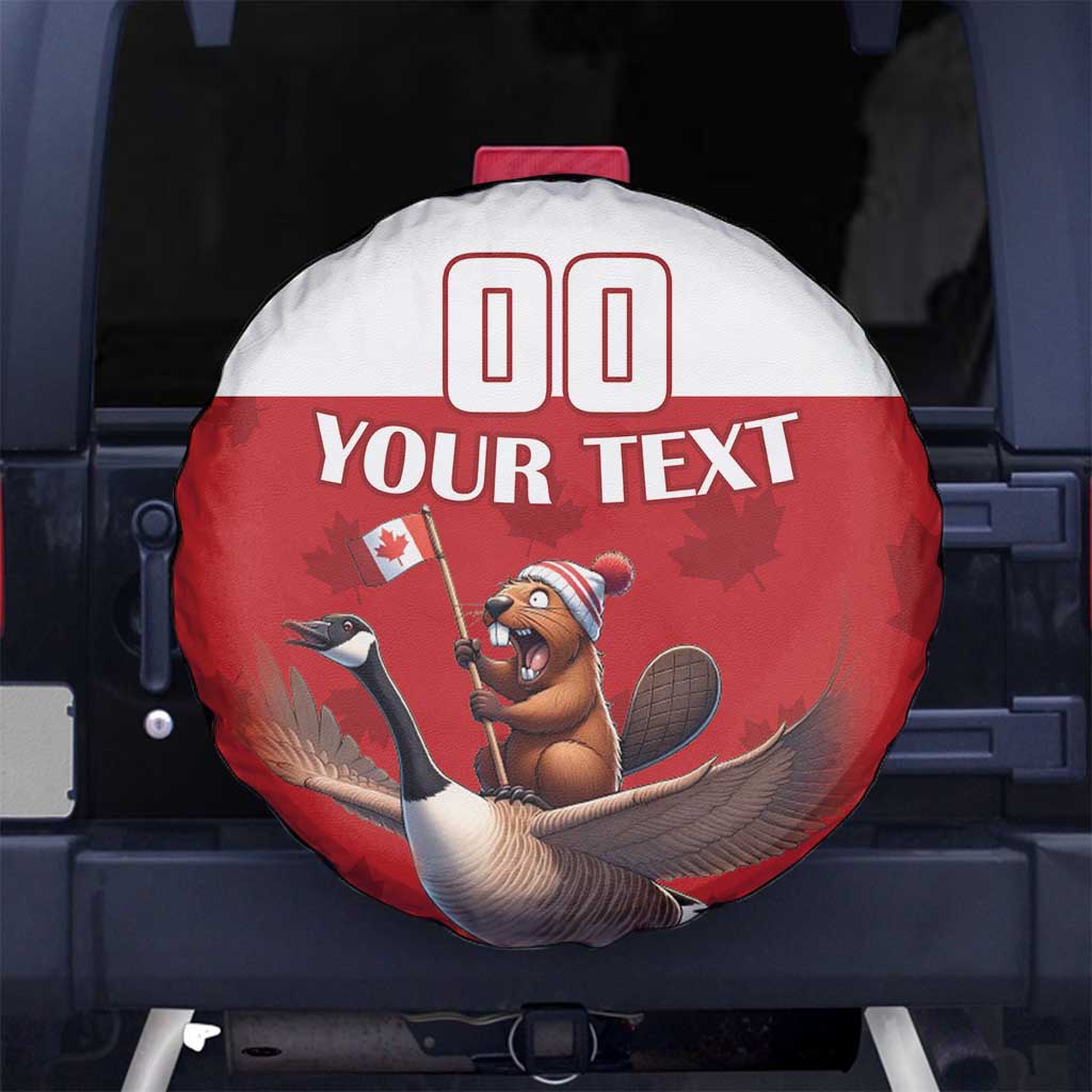 Custom Canada Rugby Spare Tire Cover Beaver Riding A Goose - Wonder Print Shop