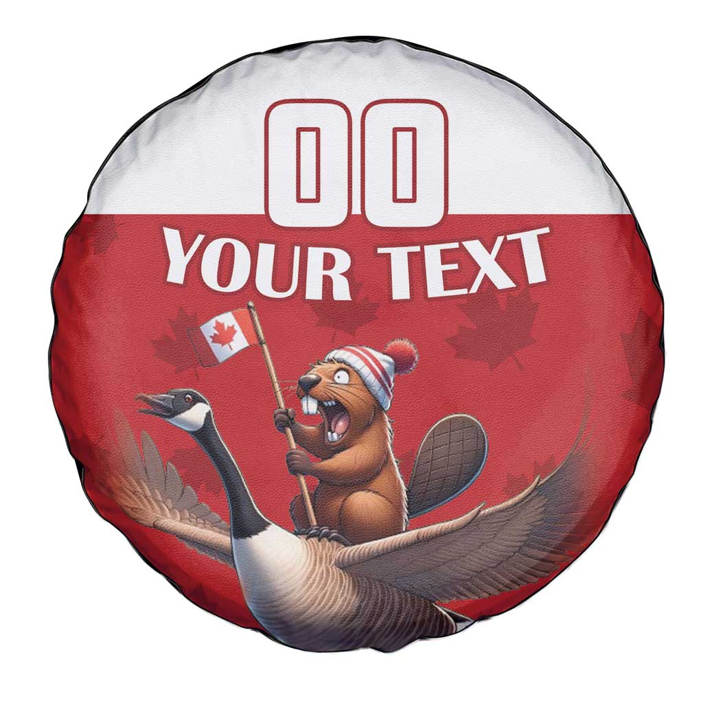 Custom Canada Rugby Spare Tire Cover Beaver Riding A Goose - Wonder Print Shop
