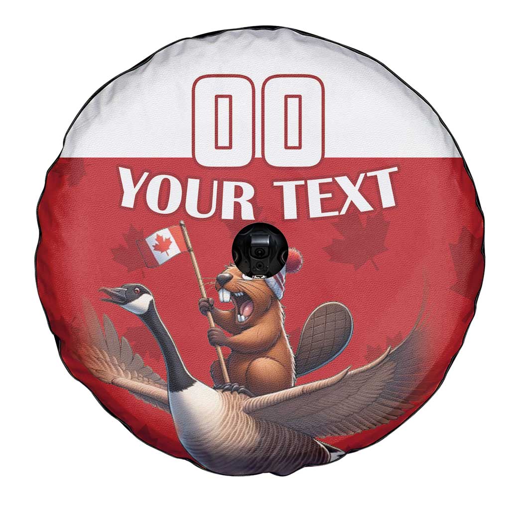 Custom Canada Rugby Spare Tire Cover Beaver Riding A Goose - Wonder Print Shop