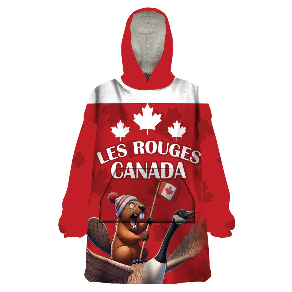 Custom Canada Rugby Wearable Blanket Hoodie Beaver Riding A Goose - Wonder Print Shop