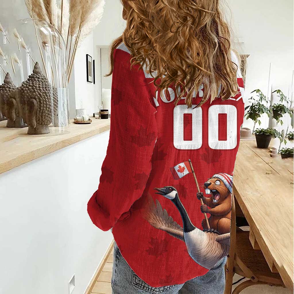 Custom Canada Rugby Women Casual Shirt Beaver Riding A Goose - Wonder Print Shop