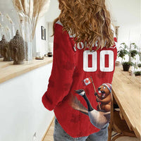 Custom Canada Rugby Women Casual Shirt Beaver Riding A Goose - Wonder Print Shop