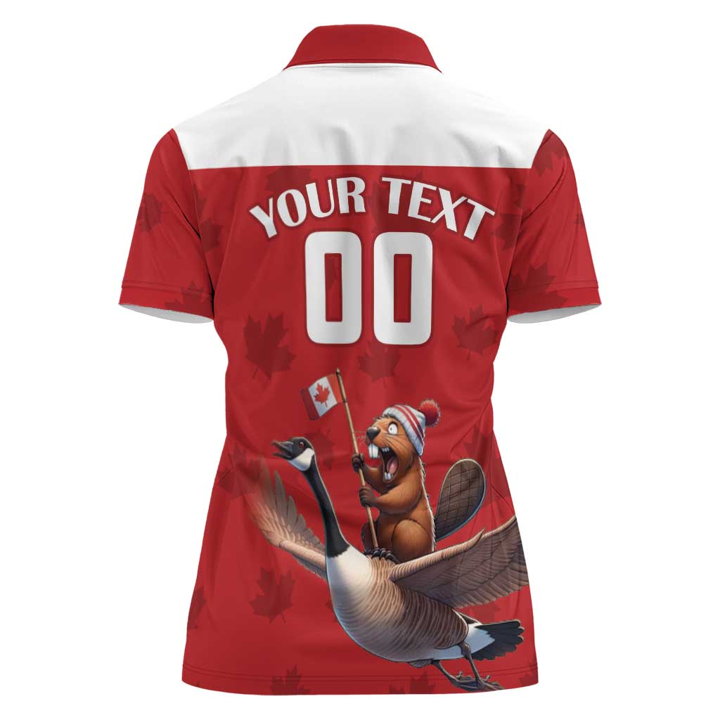 Custom Canada Rugby Women Polo Shirt Beaver Riding A Goose - Wonder Print Shop
