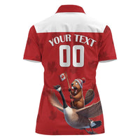 Custom Canada Rugby Women Polo Shirt Beaver Riding A Goose - Wonder Print Shop