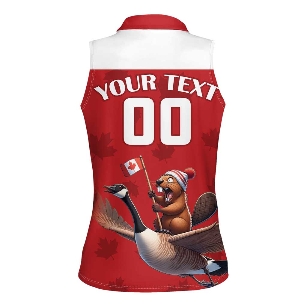 Custom Canada Rugby Women Sleeveless Polo Shirt Beaver Riding A Goose - Wonder Print Shop