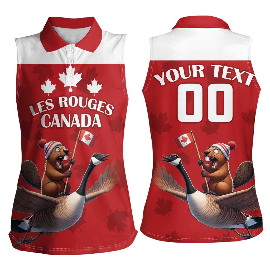 Custom Canada Rugby Women Sleeveless Polo Shirt Beaver Riding A Goose - Wonder Print Shop