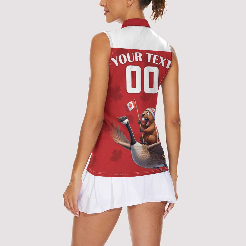 Custom Canada Rugby Women Sleeveless Polo Shirt Beaver Riding A Goose - Wonder Print Shop