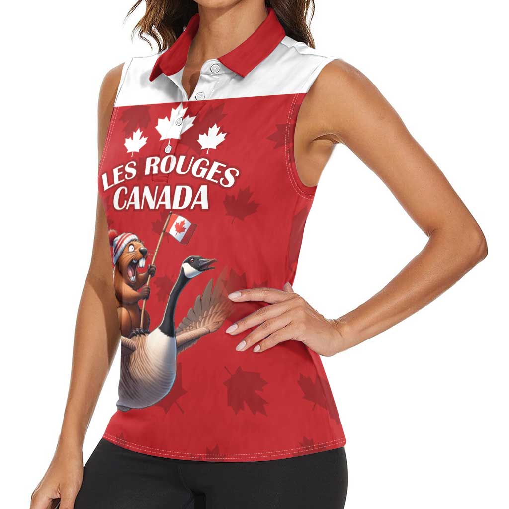 Custom Canada Rugby Women Sleeveless Polo Shirt Beaver Riding A Goose - Wonder Print Shop