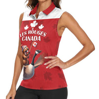 Custom Canada Rugby Women Sleeveless Polo Shirt Beaver Riding A Goose - Wonder Print Shop